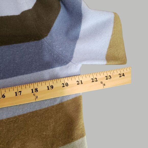 Qi Cashmere Pullover Striped Sweater Multicolor Blue Green & Brown XLarge - Picture 5 of 8